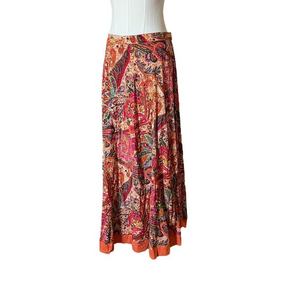 VTG Y2K Coldwater Creek Orange Multicolor Sequin Paisley Cotton Maxi Skirt S - Picture 4 of 7